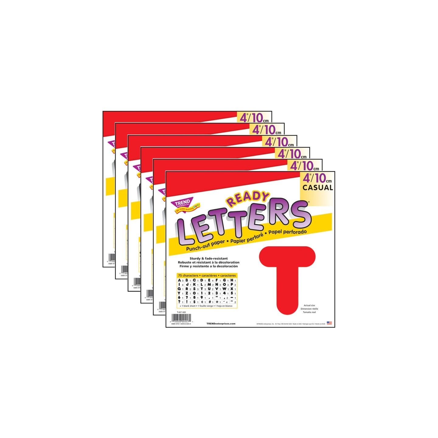 TREND Red 4" Casual Uppercase Ready Letters®, 6 Packs