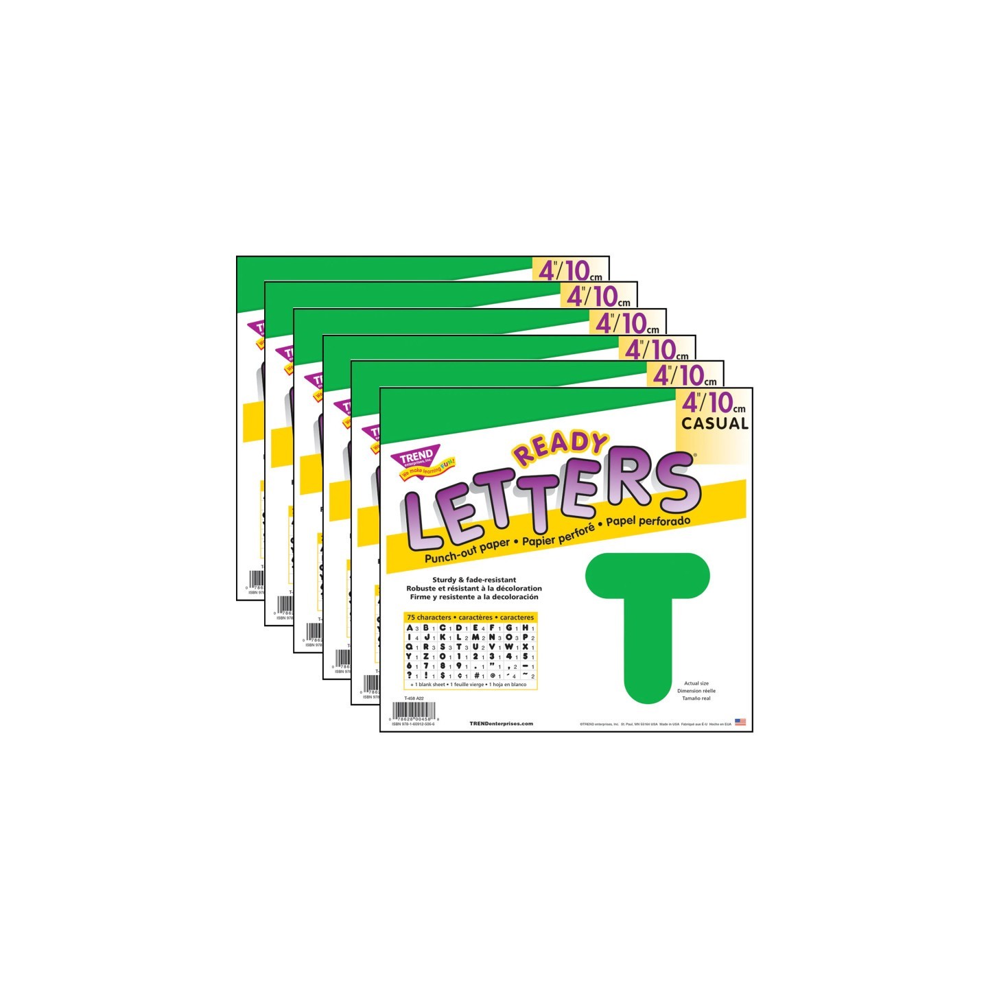 TREND Green 4" Casual Uppercase Ready Letters®, 6 Packs