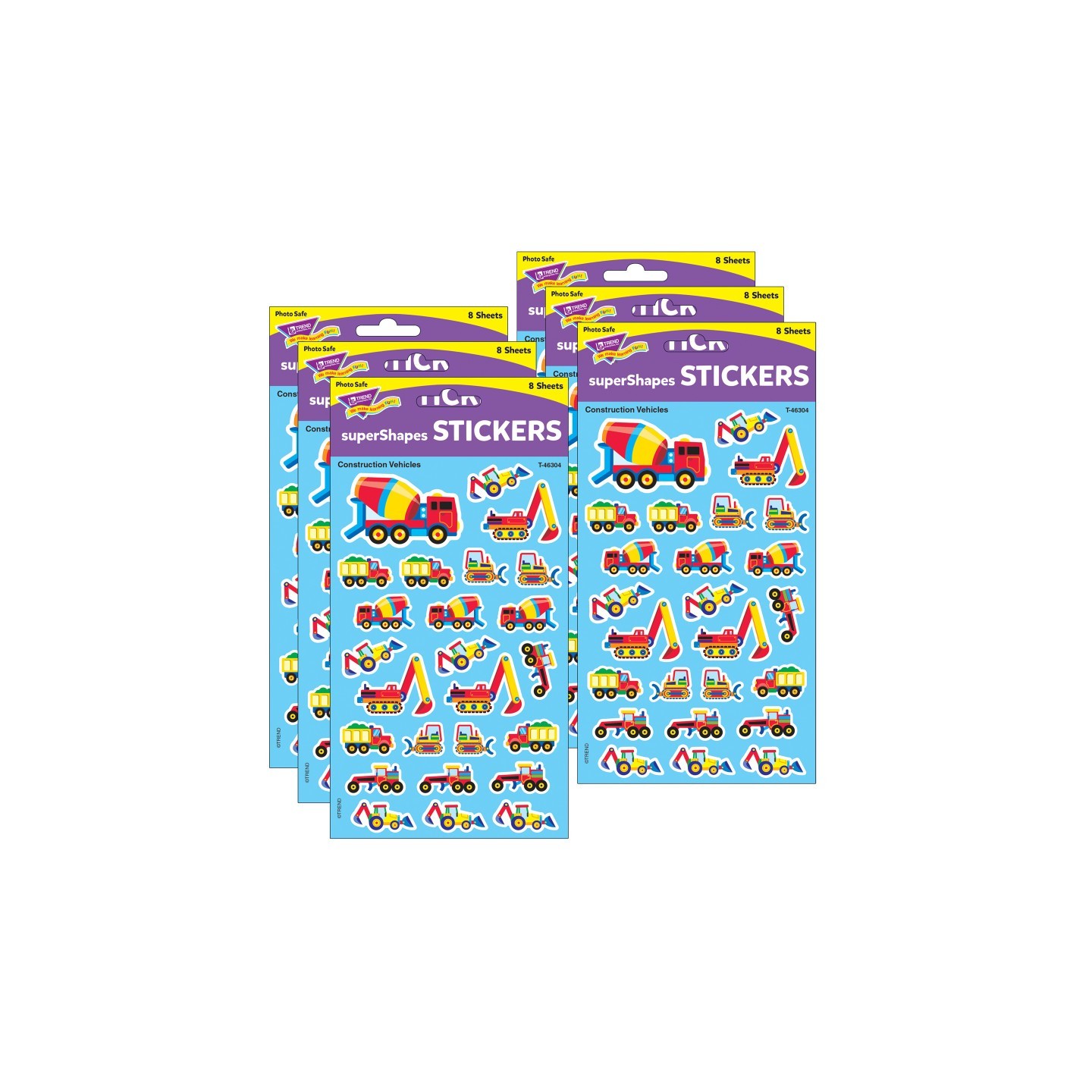 TREND Construction Vehicles superShapes Stickers-Large, 200 Per Pack, 6 Packs