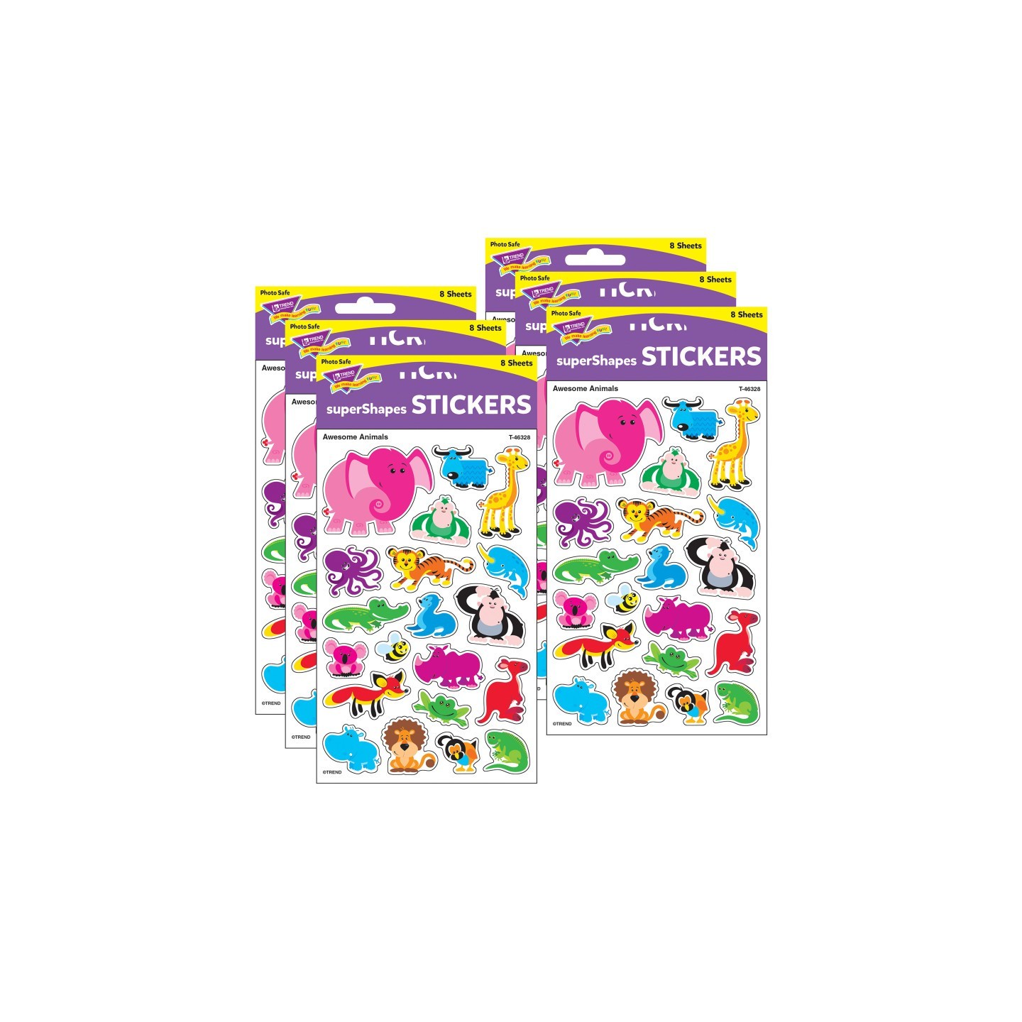 TREND Awesome Animals superShapes Stickers-Large, 160 Per Pack, 6 Packs