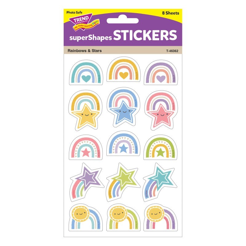 TREND Rainbows & Stars Large superShapes Stickers, 120 Count
