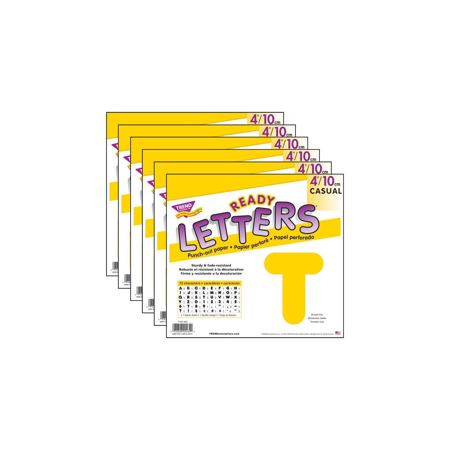 TREND Yellow 4" Casual Uppercase Ready Letters®, 6 Packs