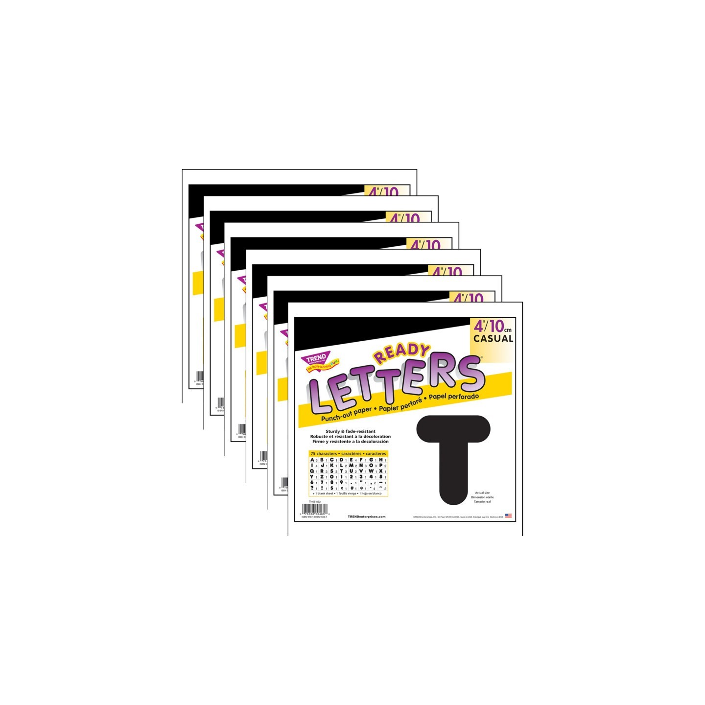 TREND Black 4" Casual Uppercase Ready Letters®, 6 Packs
