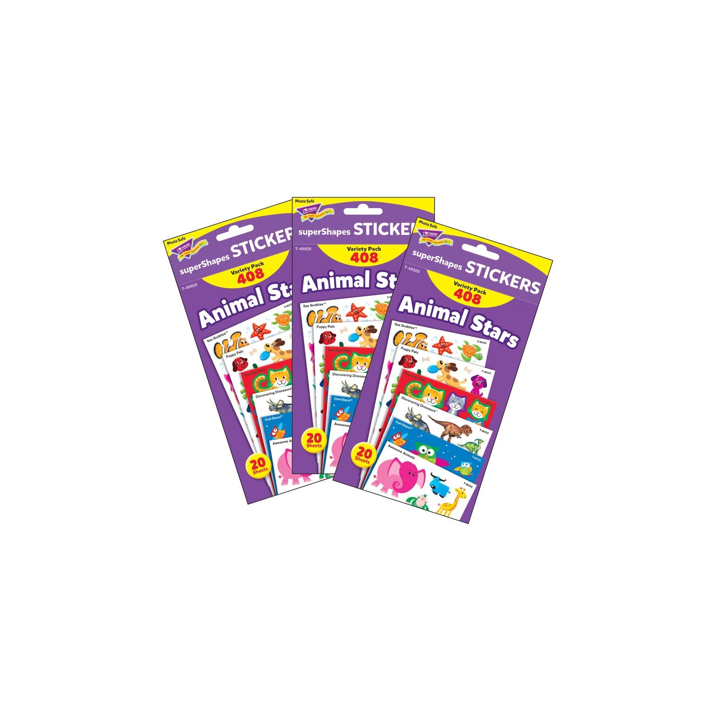 TREND Animal Stars superShapes Stickers-Large Variety Pack, 408 Per Pack, 3 Packs