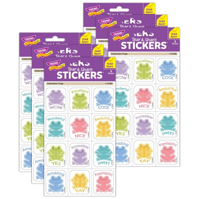 TREND Celebration Frogs Tear & Share Stickers®, 60 Per Pack, 6 Packs