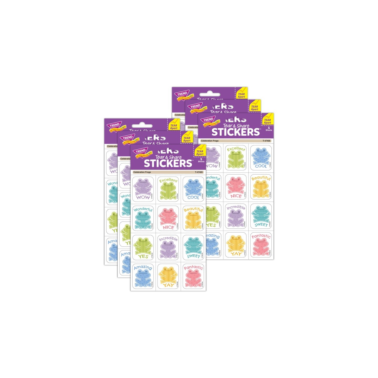 TREND Celebration Frogs Tear & Share Stickers®, 60 Per Pack, 6 Packs