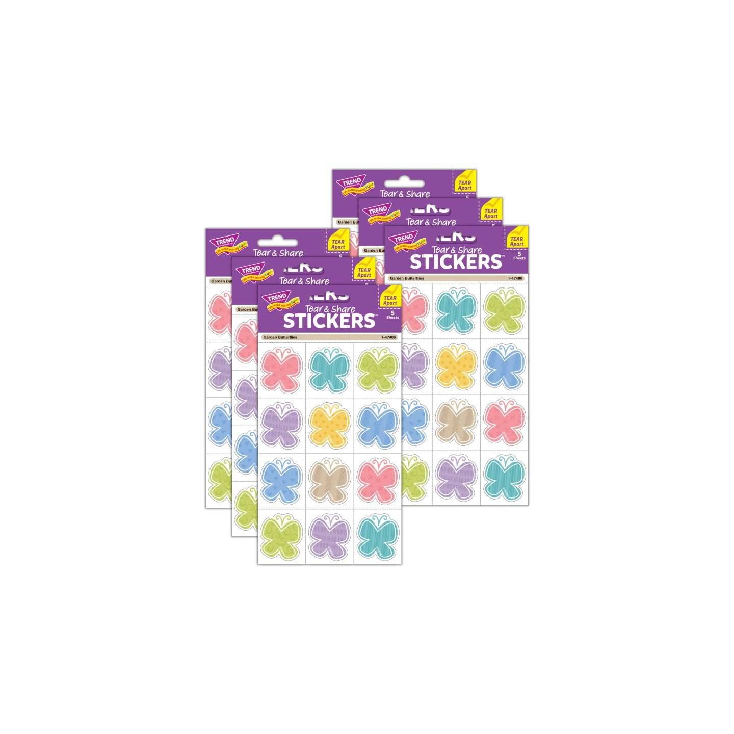 TREND Garden Butterflies Tear & Share Stickers®, 60 Per Pack, 6 Packs
