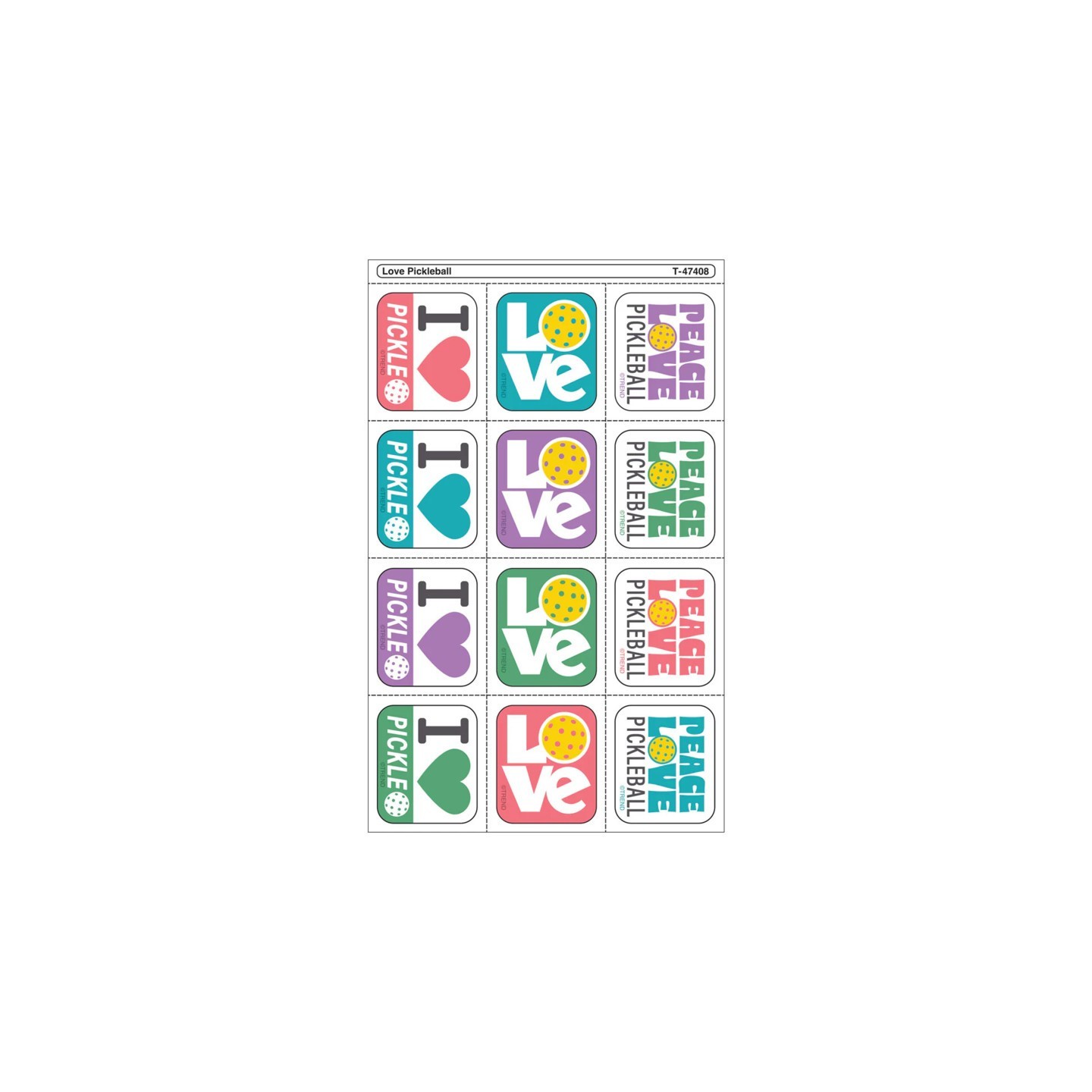 TREND Love Pickleball Tear & Share Stickers™, Pack of 60