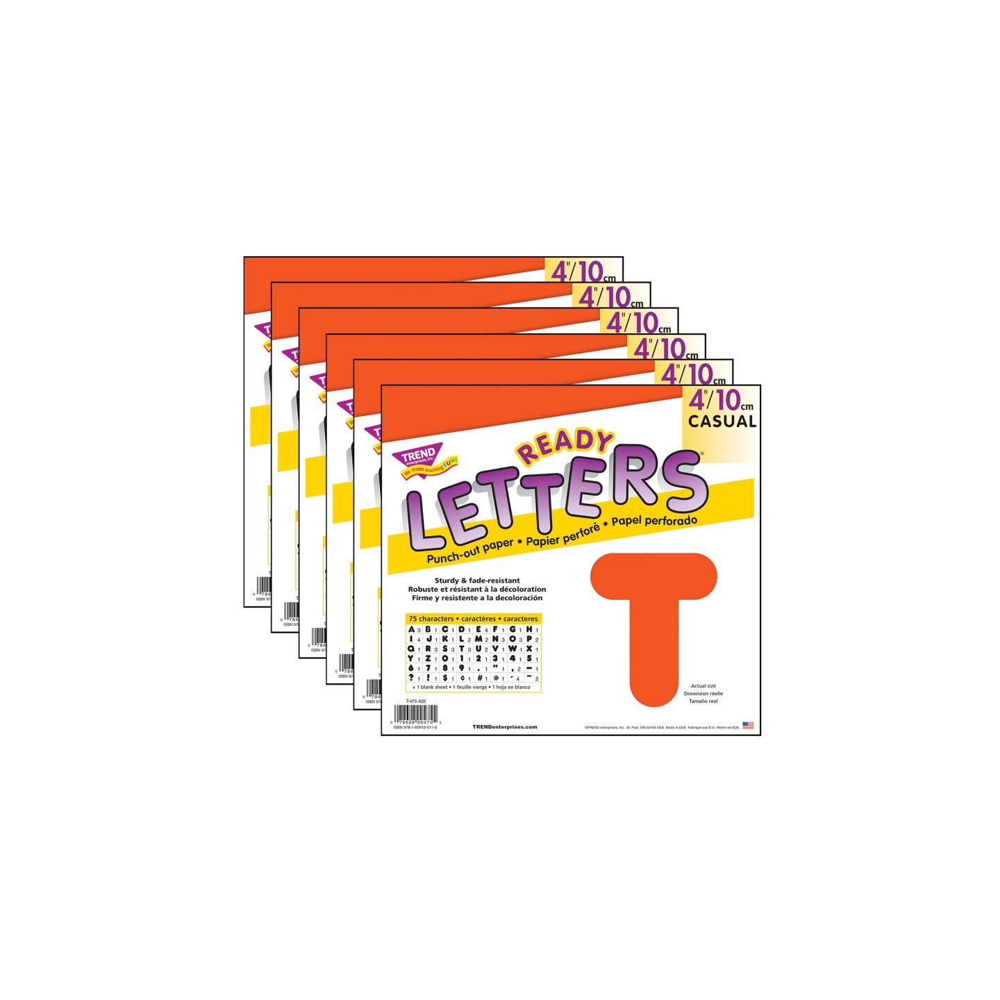 TREND Orange 4" Casual Uppercase Ready Letters®, 6 Packs