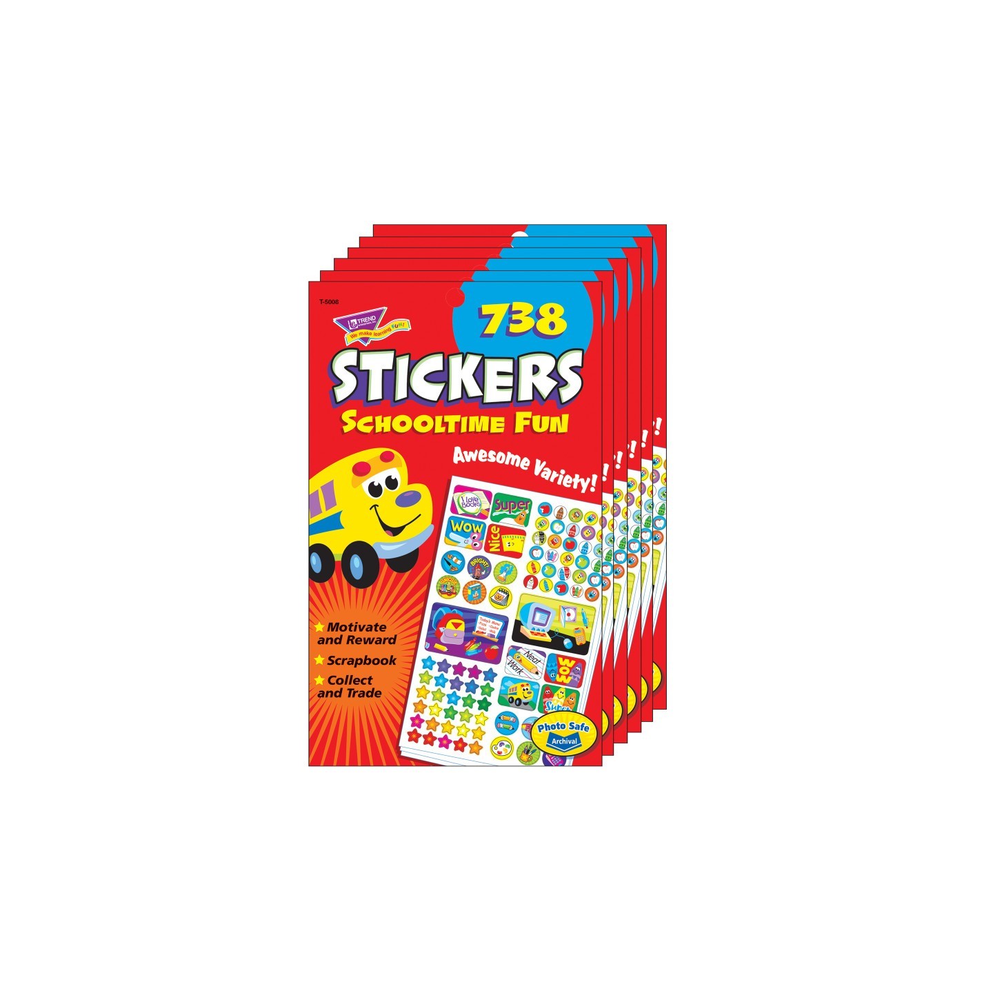 TREND Schooltime Fun Sticker Pad, 738 Sticker Per Pad, Pack of 6