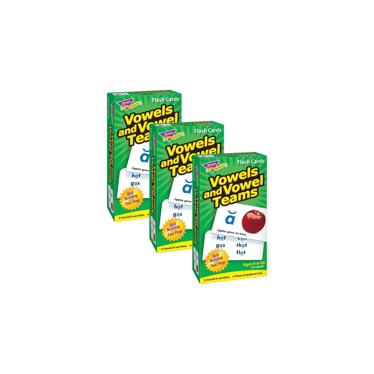 TREND Vowels and Vowel Teams Skill Drill Flash Cards, Pack of 3