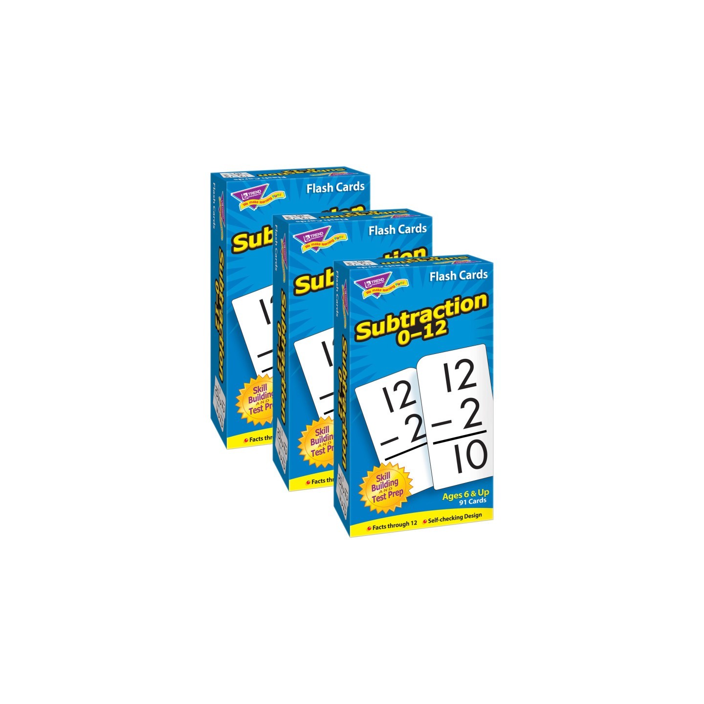 TREND Subtraction 0-12 Skill Drill Flash Cards, Pack of 3