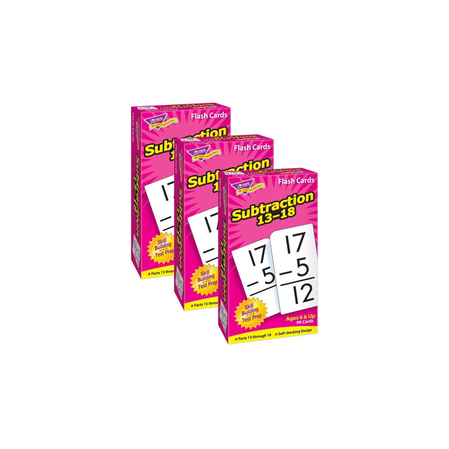 TREND Subtraction 13-18 Skill Drill Flash Cards, 3 Packs