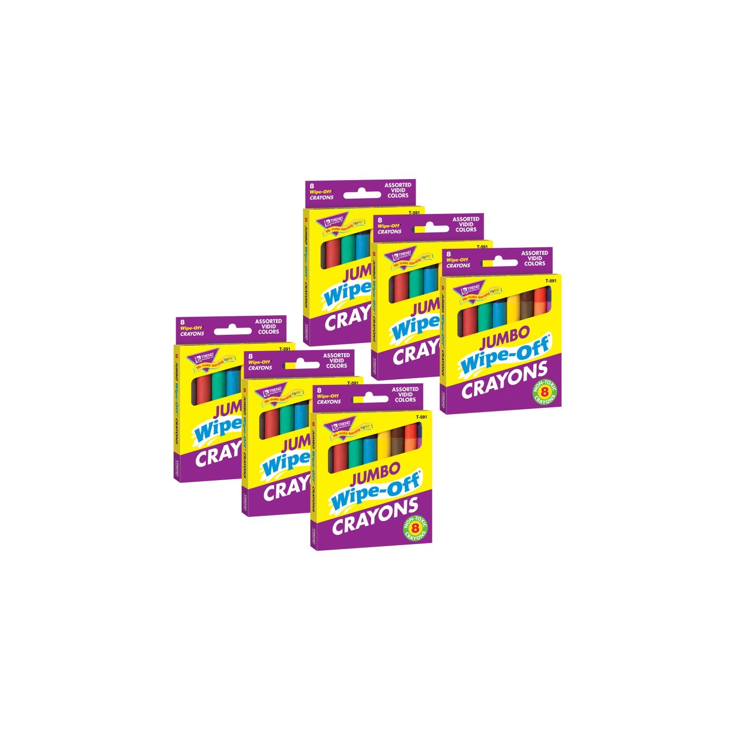 TREND Jumbo Wipe-Off® Crayons, Assorted, 8 per pack, 6 packs