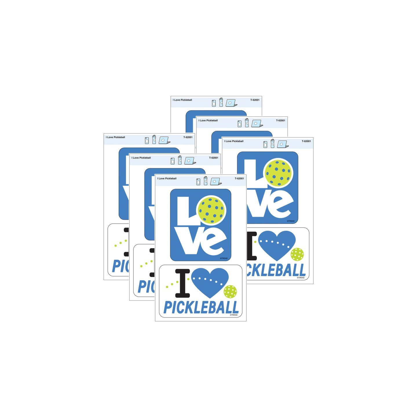 TREND I Love Pickleball Vinyl Stickers, 2 Per Pack, 6 Packs