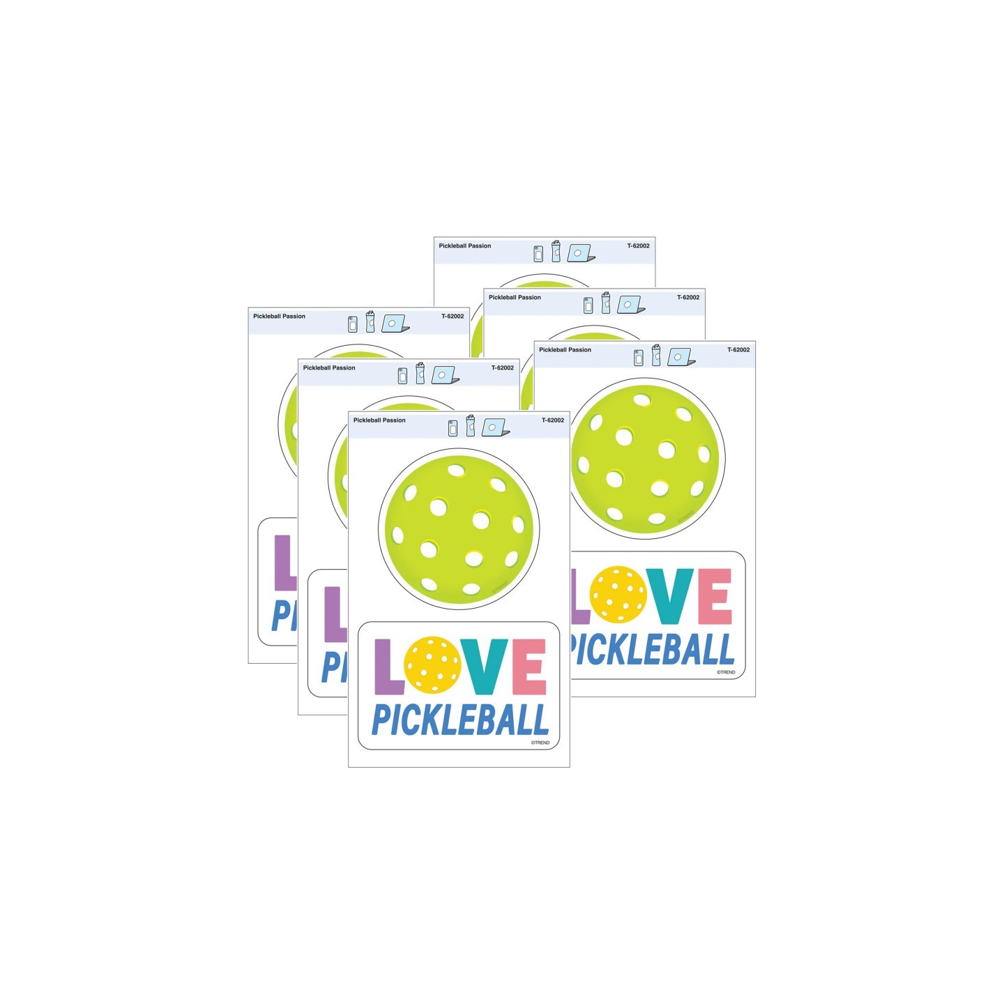 TREND Pickleball Passion Vinyl Stickers, 2 Per Pack, 6 Packs