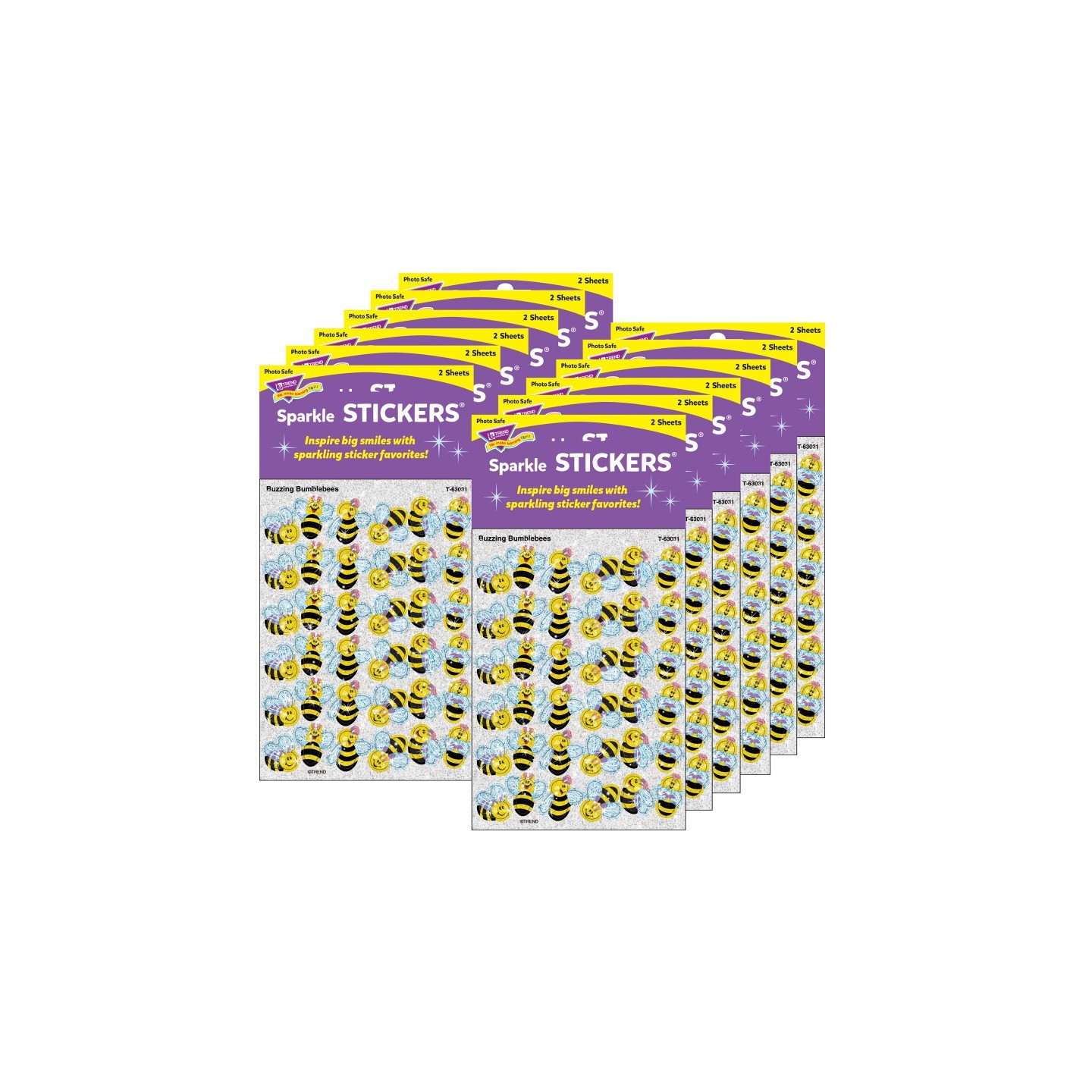 TREND Buzzing Bumblebees Sparkle Stickers®, 72 Per Pack, 12 Packs