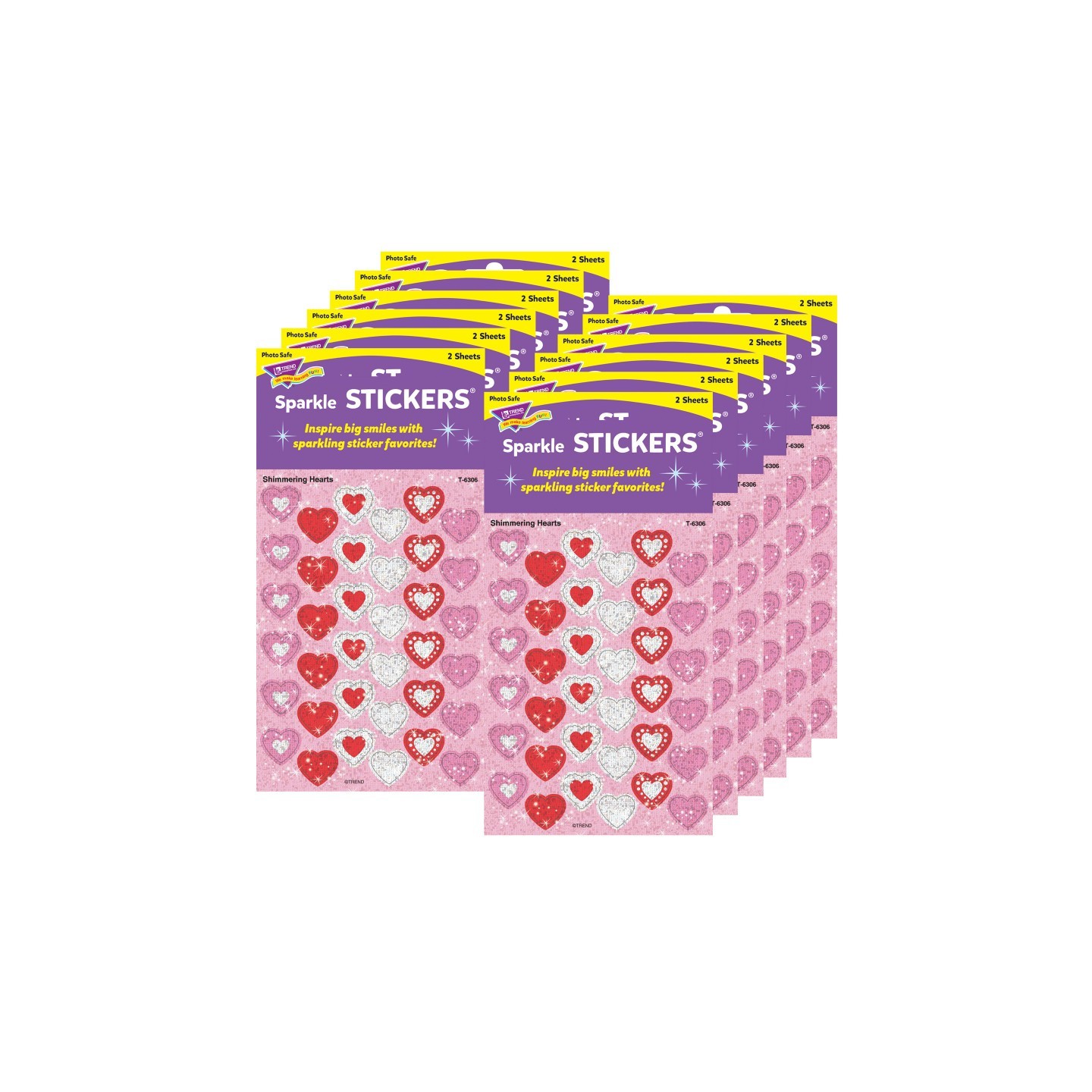 TREND Shimmering Hearts Sparkle Stickers®, 72 Per Pack, 12 Packs