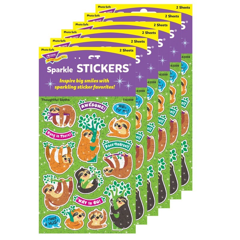TREND Thoughtful Sloths Sparkle Stickers®, 32 Per Pack, 6 Packs