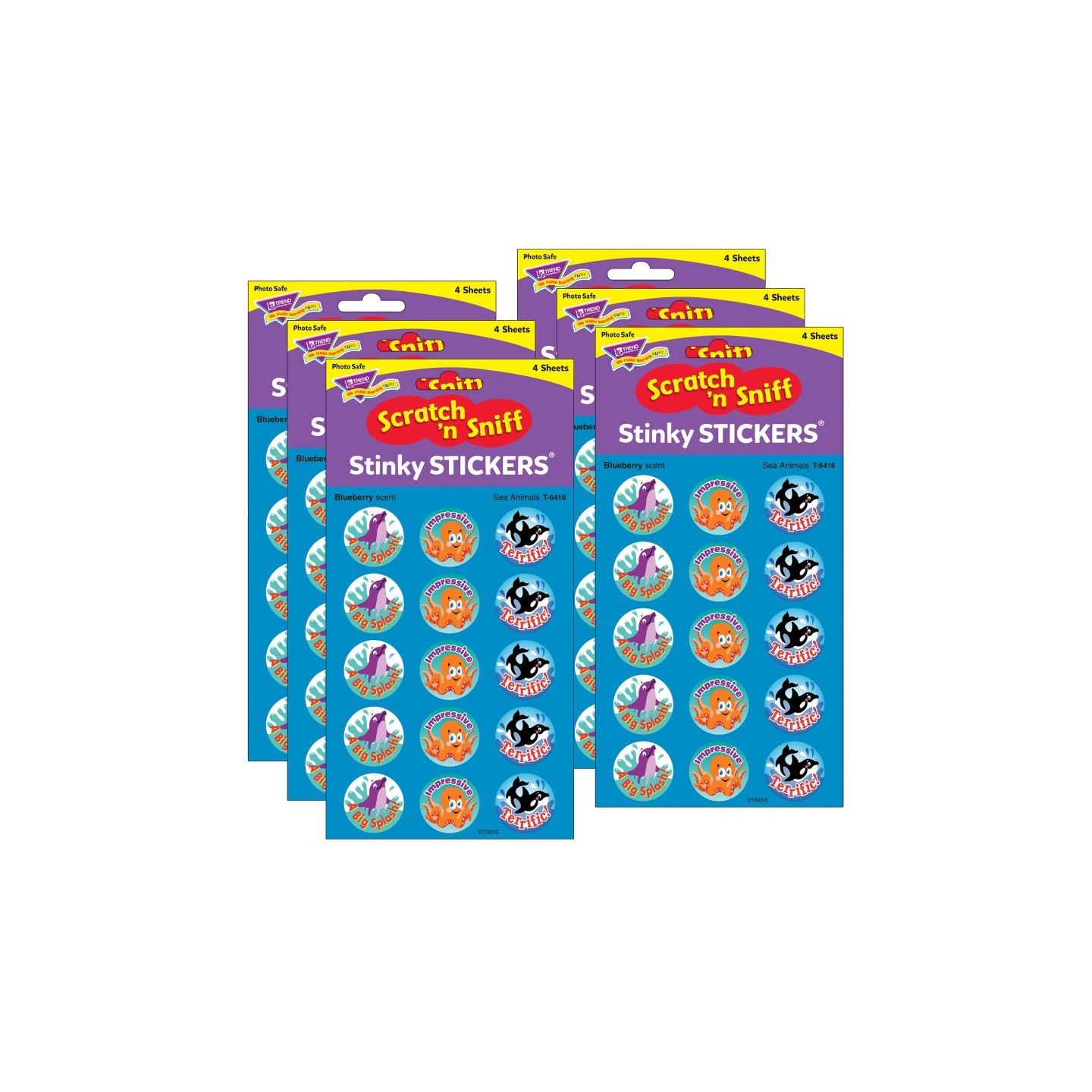 TREND Sea Animals/Blueberry Stinky Stickers®, 60 Per Pack, 6 Packs