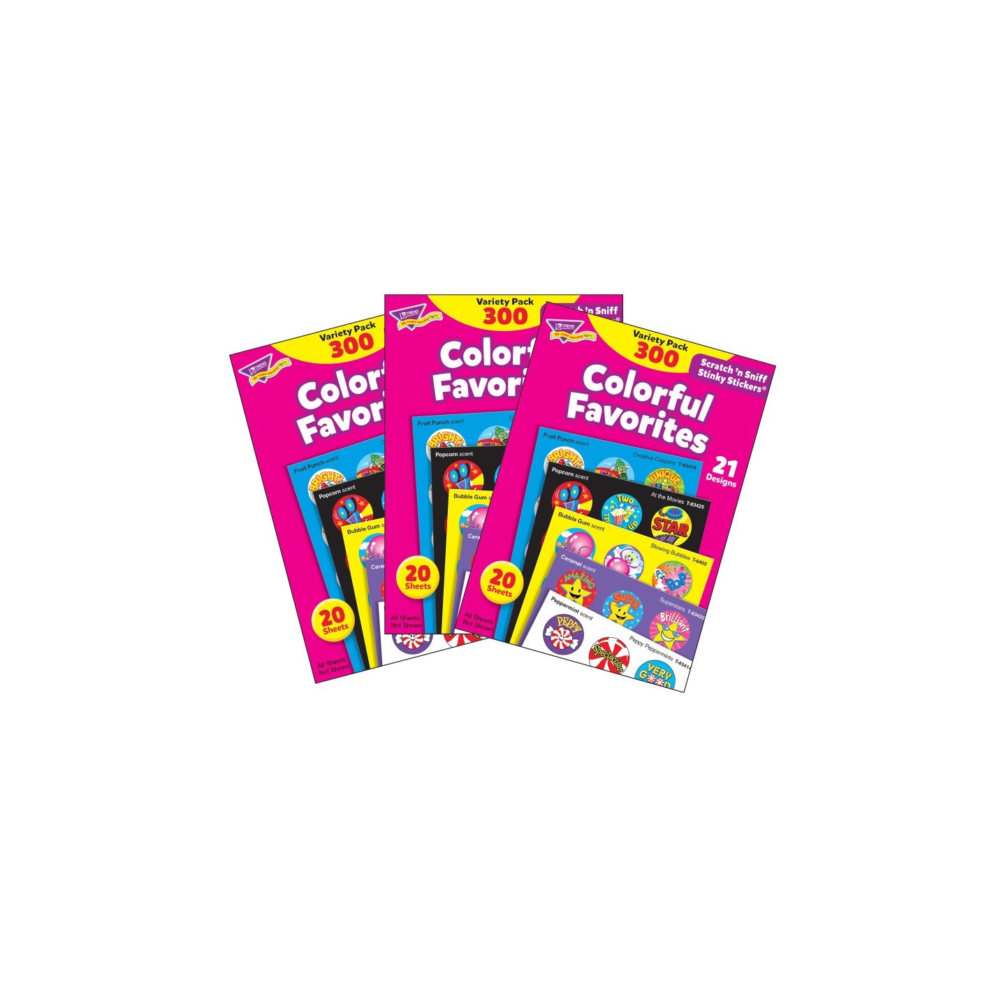 TREND Colorful Favorites Stinky Stickers® Variety Pack, 300 Per Pack, 3 Packs