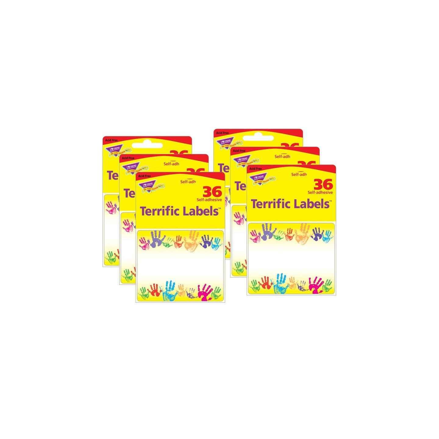 TREND Rainbow Handprints Terrific Labels™, 36 Per Pack, 6 Packs