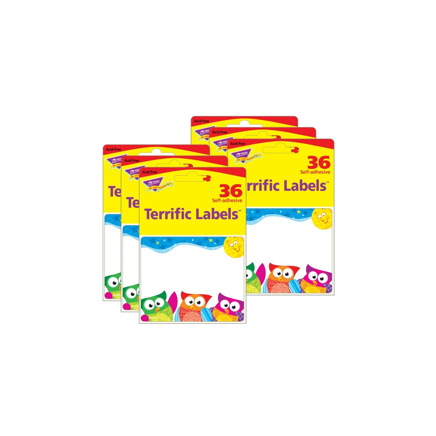 TREND Owl-Stars!® Terrific Name Tag/Labels™, 36 Per Pack, 6 Packs