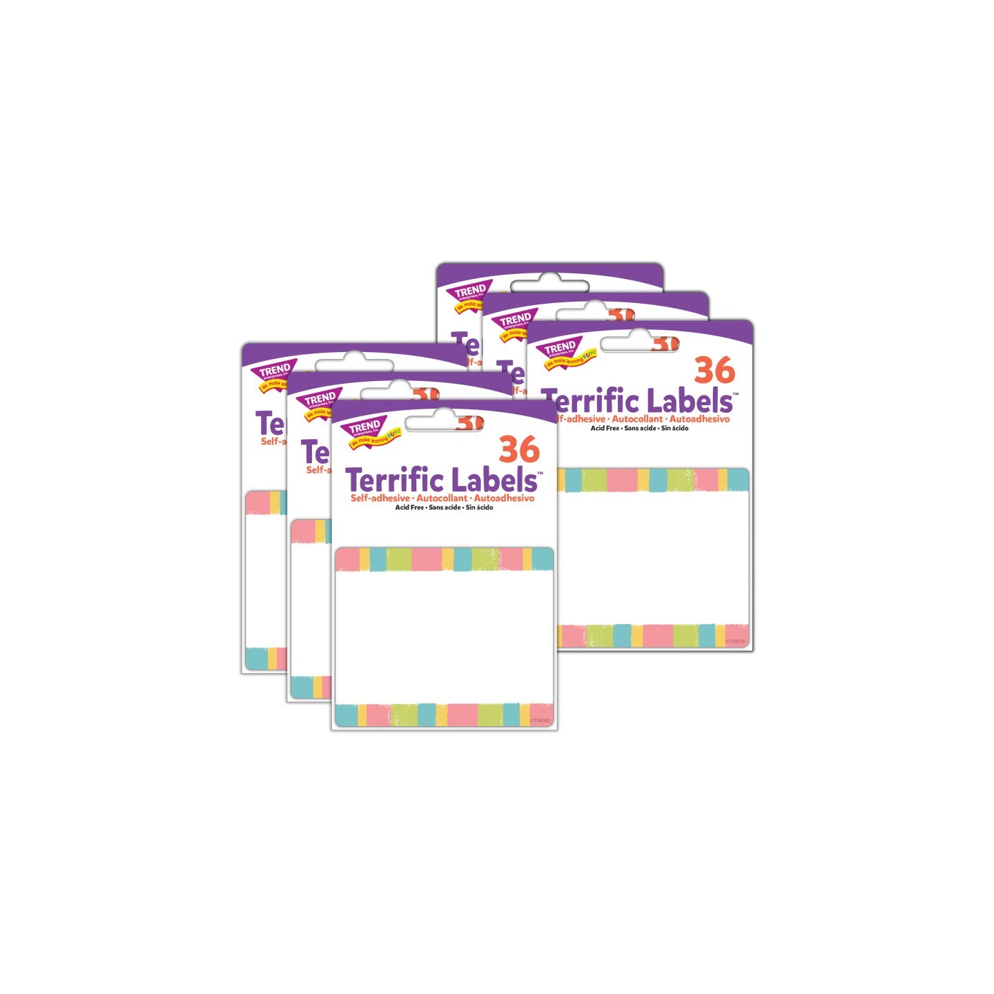 TREND Cheerful Stripes Terrific Labels™, 36 Per Pack, 6 Packs