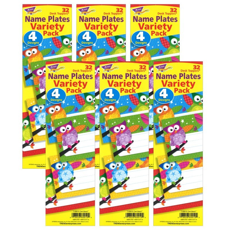TREND Owl-Stars!® Desk Toppers® Name Plates Variety Pack, 32 Per Pack, 6 Packs