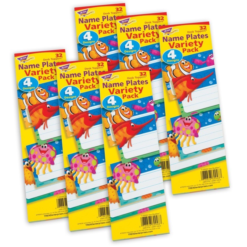 TREND Sea Buddies™ Desk Toppers® Name Plates Variety Pack, 32 Per Pack, 6 Packs