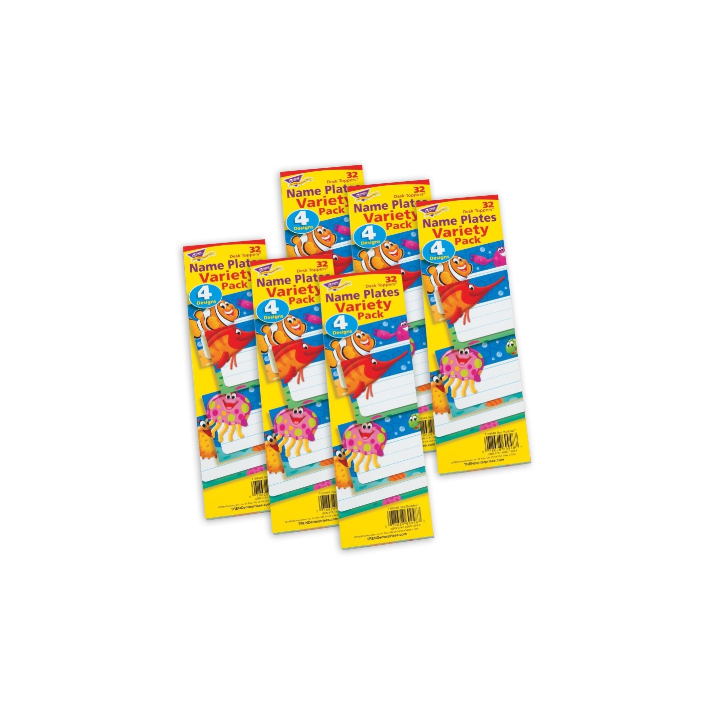 TREND Sea Buddies™ Desk Toppers® Name Plates Variety Pack, 32 Per Pack, 6 Packs