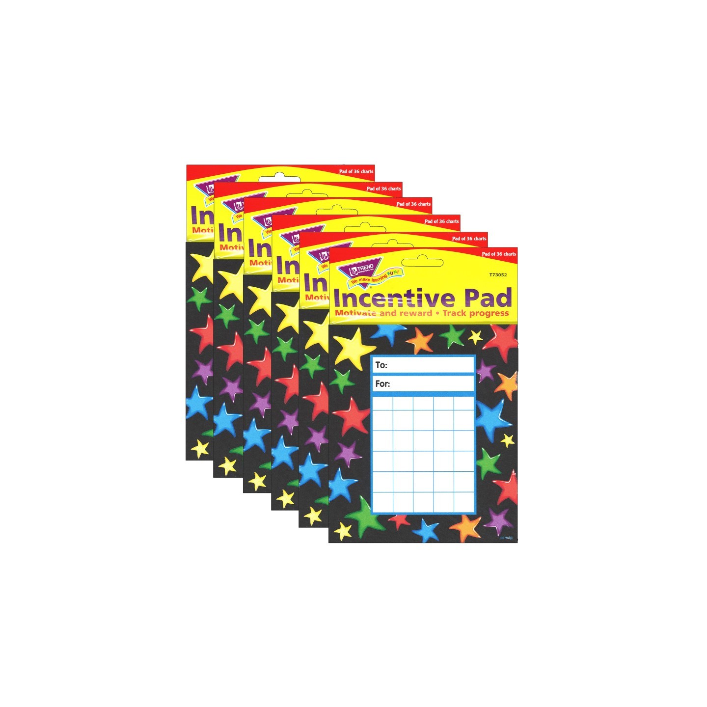 TREND Gel Stars Incentive Pad, 36 Sheets Per Pad, Pack of 6