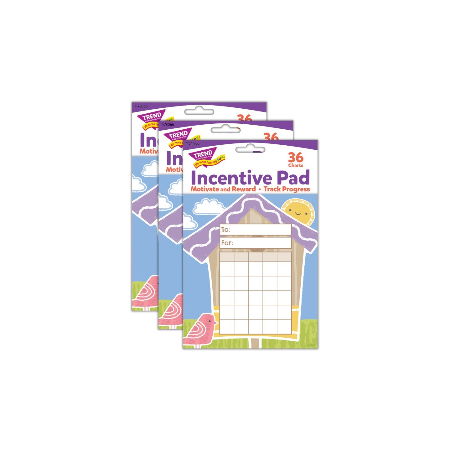 TREND Garden Birdhouse Incentive Pad, 36 Sheets, Pack of 3