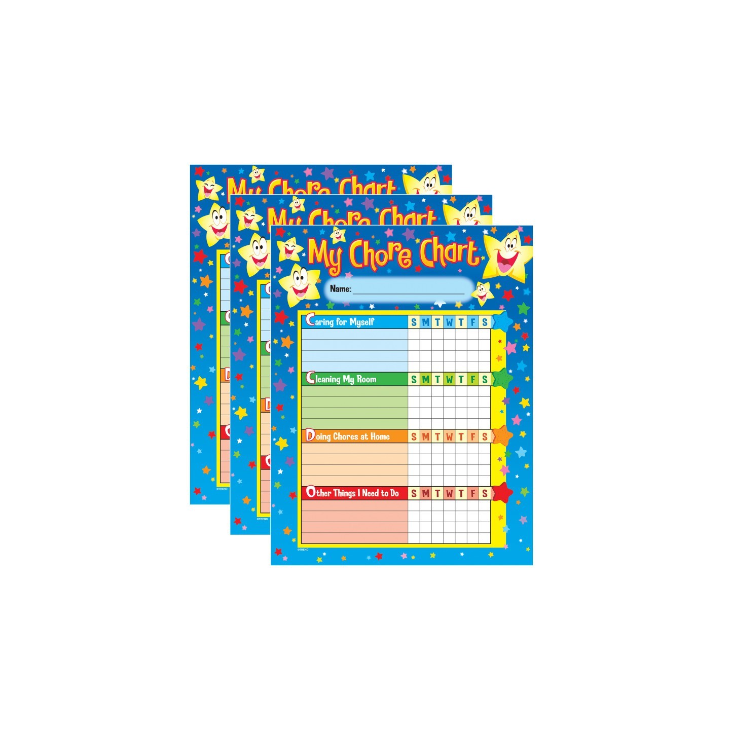 TREND Stars Chore Charts, 25 Sheets Per Pad, Pack of 3