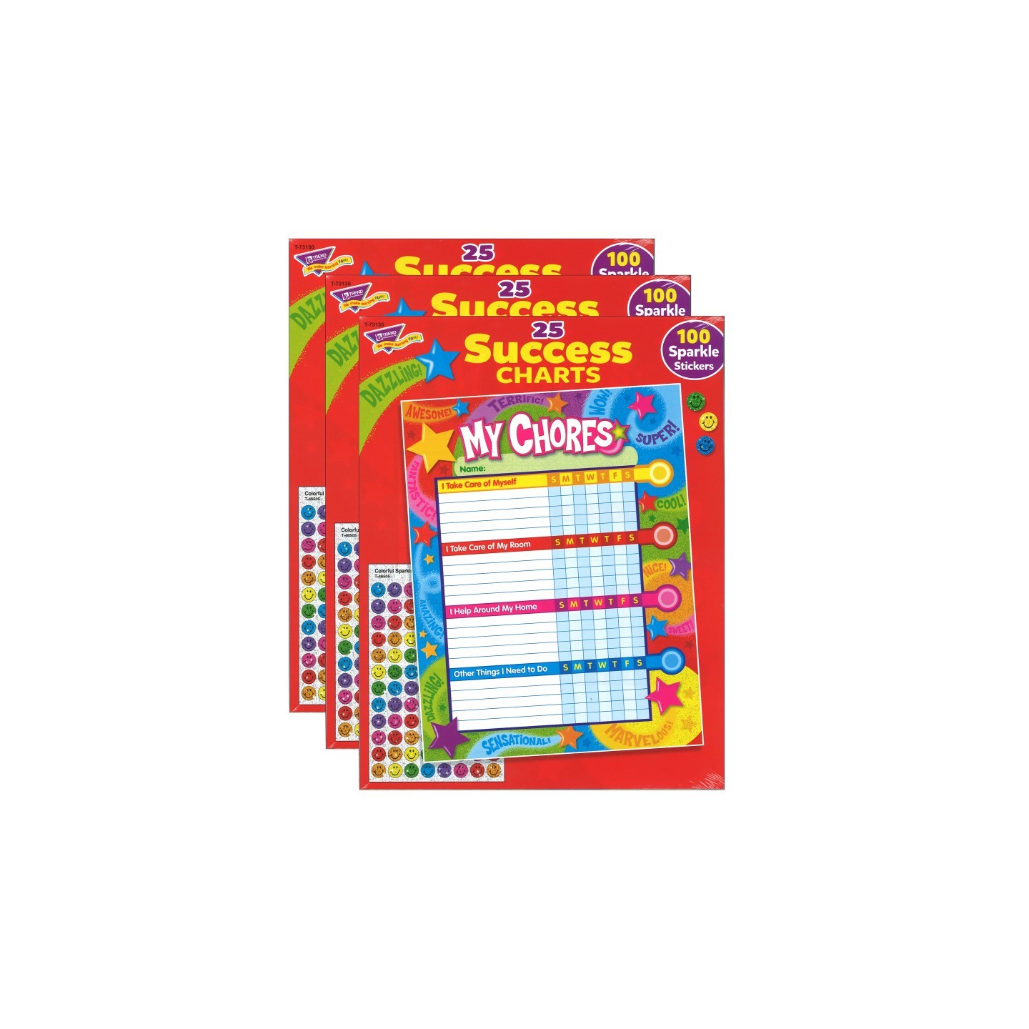 TREND Praise Words 'n Stars Chore Charts, 25 Sheets Per Pad, Pack of 3