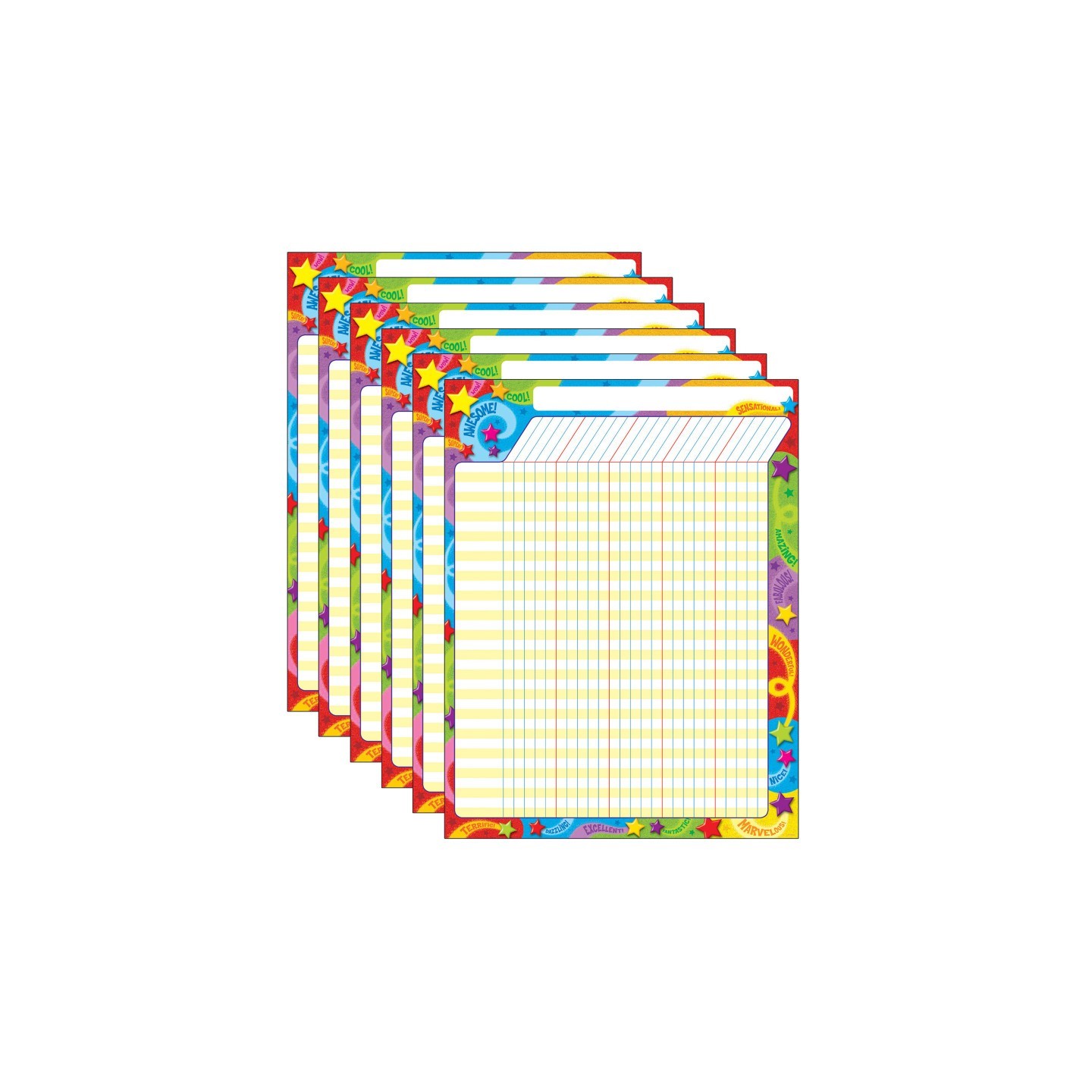 TREND Praise Words 'n Stars Incentive Chart, 17" x 22", Pack of 6