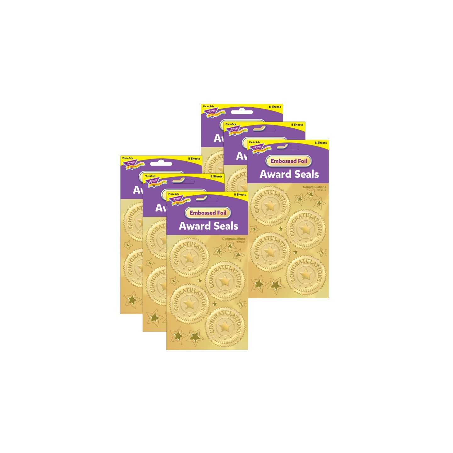TREND Congratulations (Gold) Award Seals Stickers, 32 Per Pack, 6 Packs
