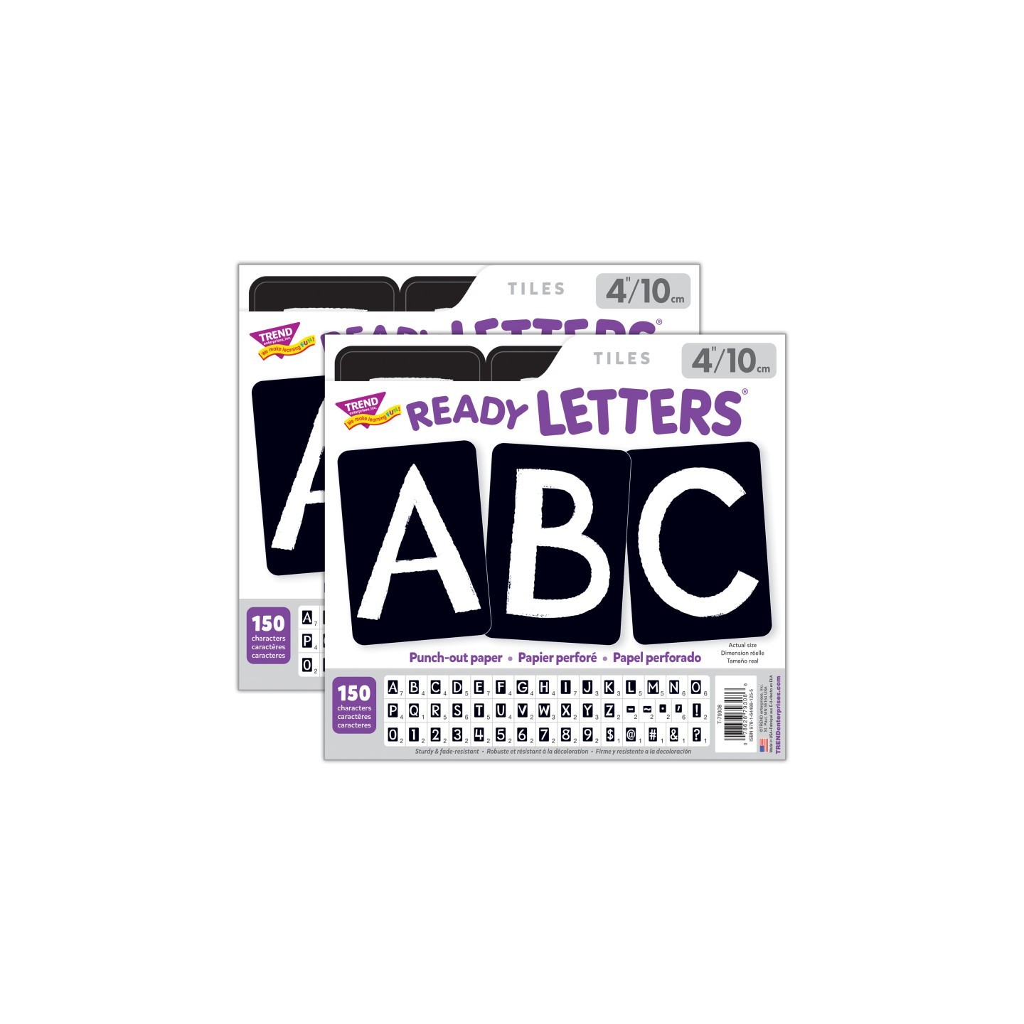 TREND Black 4" Tiles Uppercase Ready Letters®, 150 Pieces Per Pack, 2 Packs
