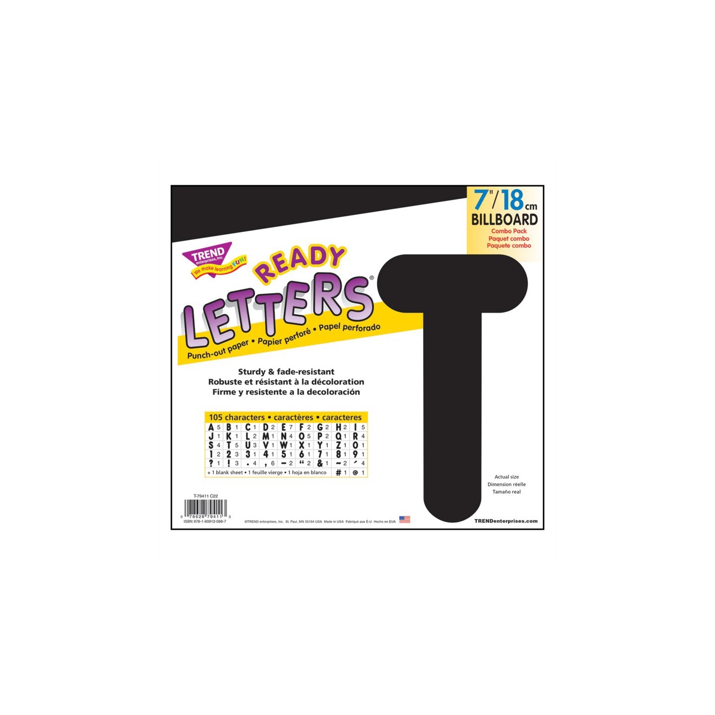 TREND Black 7-Inch Billboard Uppercase (EN/SP) Ready Letters®