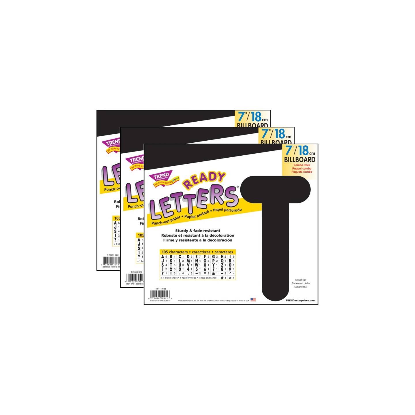 TREND Black 7" Billboard Uppercase Ready Letters®, 3 Packs