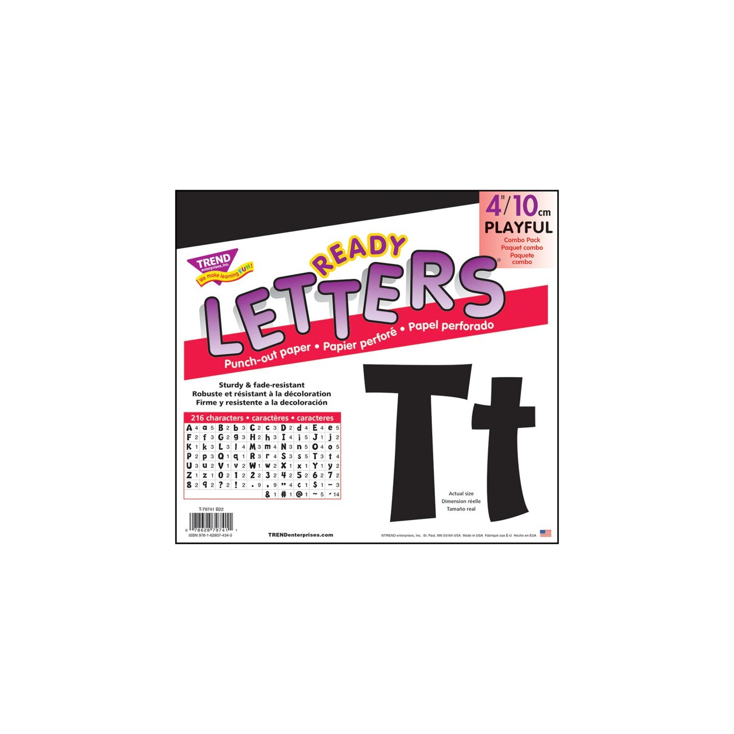 TREND Black 4-Inch Playful Uppercase/Lowercase Combo Pack (EN/SP) Ready Letters®