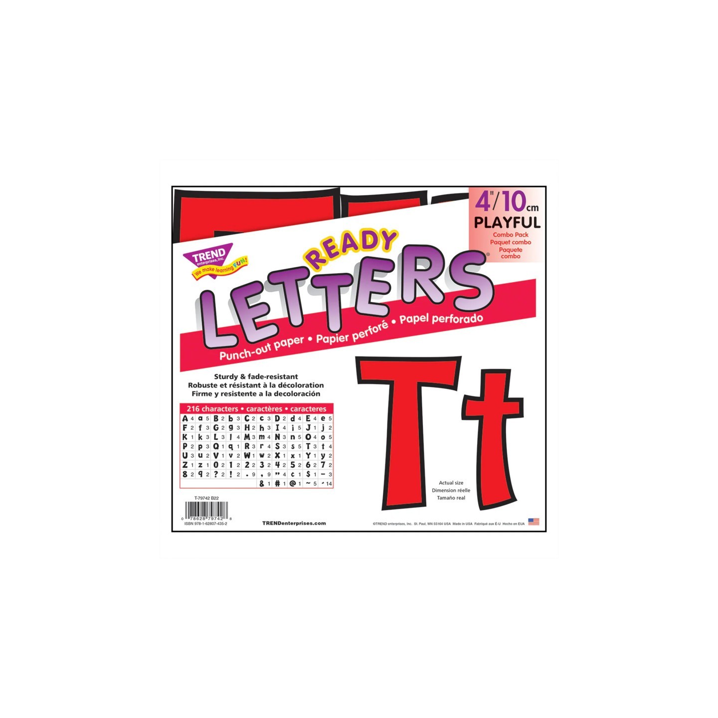 TREND Red 4-Inch Playful Uppercase/Lowercase Combo Pack (EN/SP) Ready Letters®
