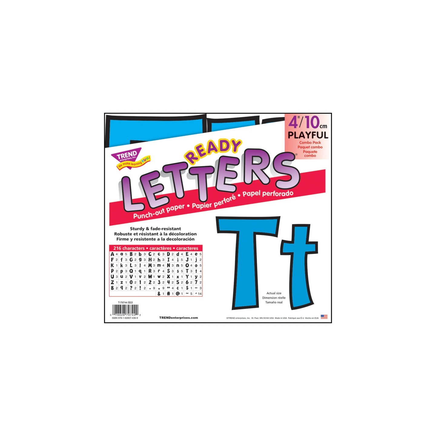 TREND Blue 4-Inch Playful Uppercase/Lowercase Combo Pack (EN/SP) Ready Letters®