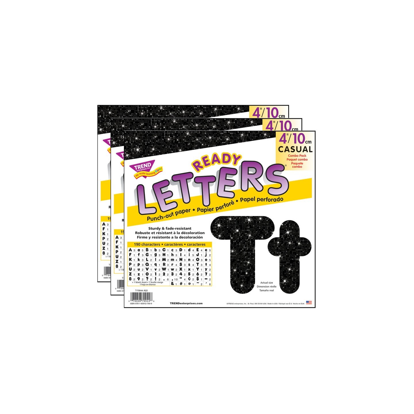TREND Black Sparkle 4" Casual Combo Ready Letters®, 3 Packs