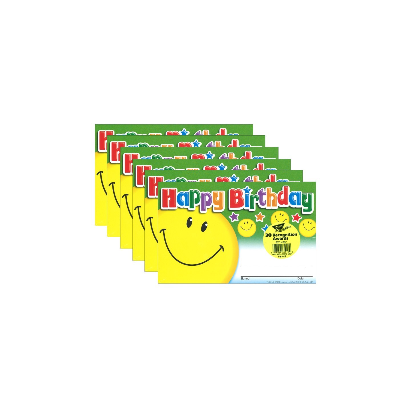 TREND Happy Birthday Smile Recognition Awards, 30 Per Pack, 6 Packs