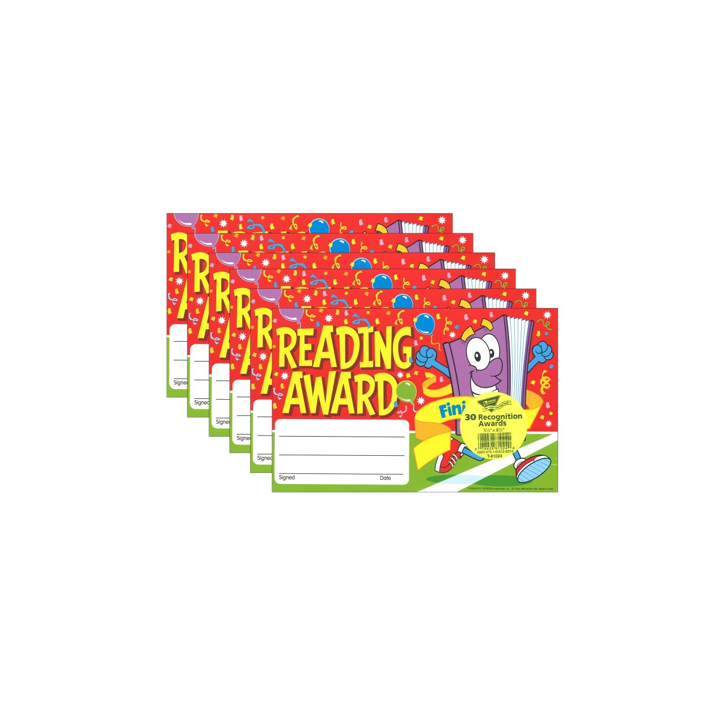 TREND Reading Award Finish Line Recognition Awards, 30 Per Pack, 6 Packs