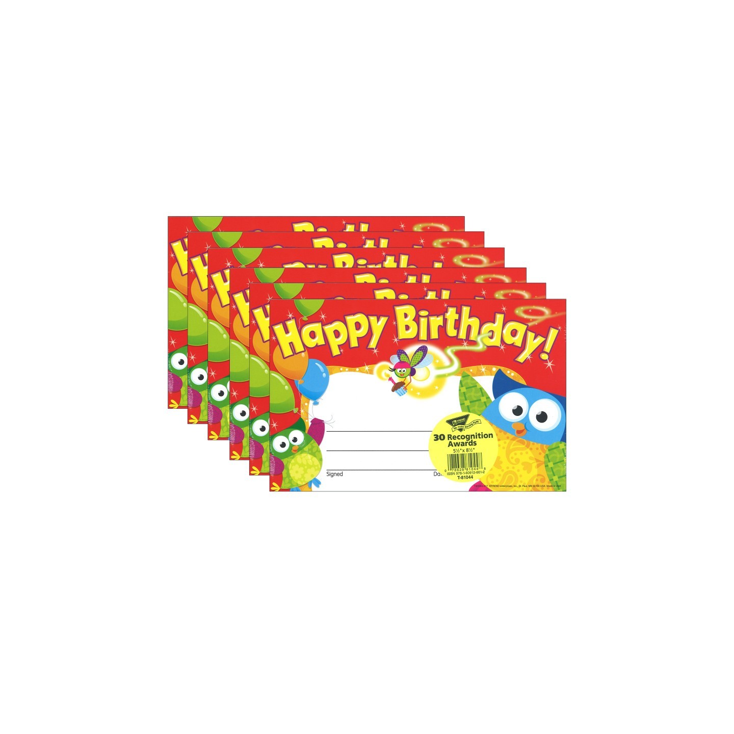 TREND Happy Birthday Owl-Stars!® Recognition Awards, 30 Per Pack, 6 Packs
