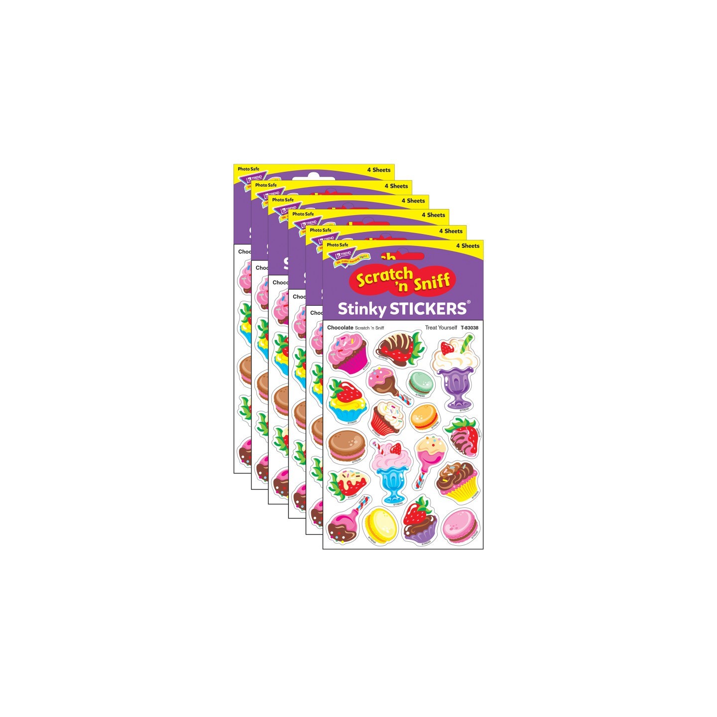 TREND Treat Yourself/Chocolate Mixed Shapes Stinky Stickers®, 72 Per Pack, 6 Packs