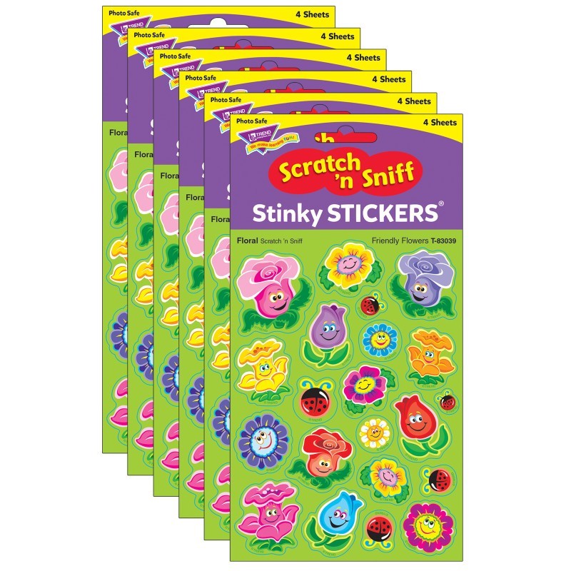 TREND Friendly Flowers/Floral Mixed Shapes Stinky Stickers®, 84 Per Pack, 6 Packs