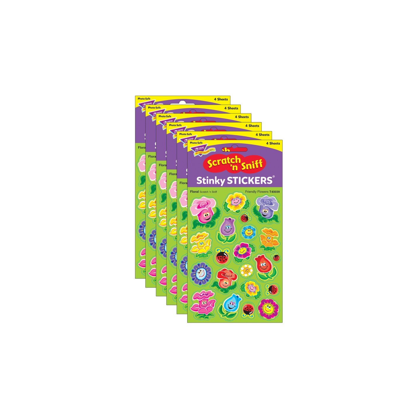 TREND Friendly Flowers/Floral Mixed Shapes Stinky Stickers®, 84 Per Pack, 6 Packs